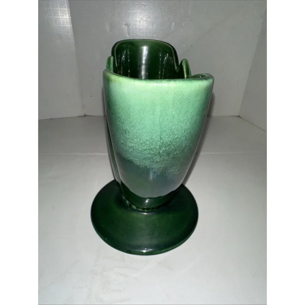 Amazing MCM Royal HAEGER - Art Deco TULIP FAN VASE GREEN Flower-Ware R1523